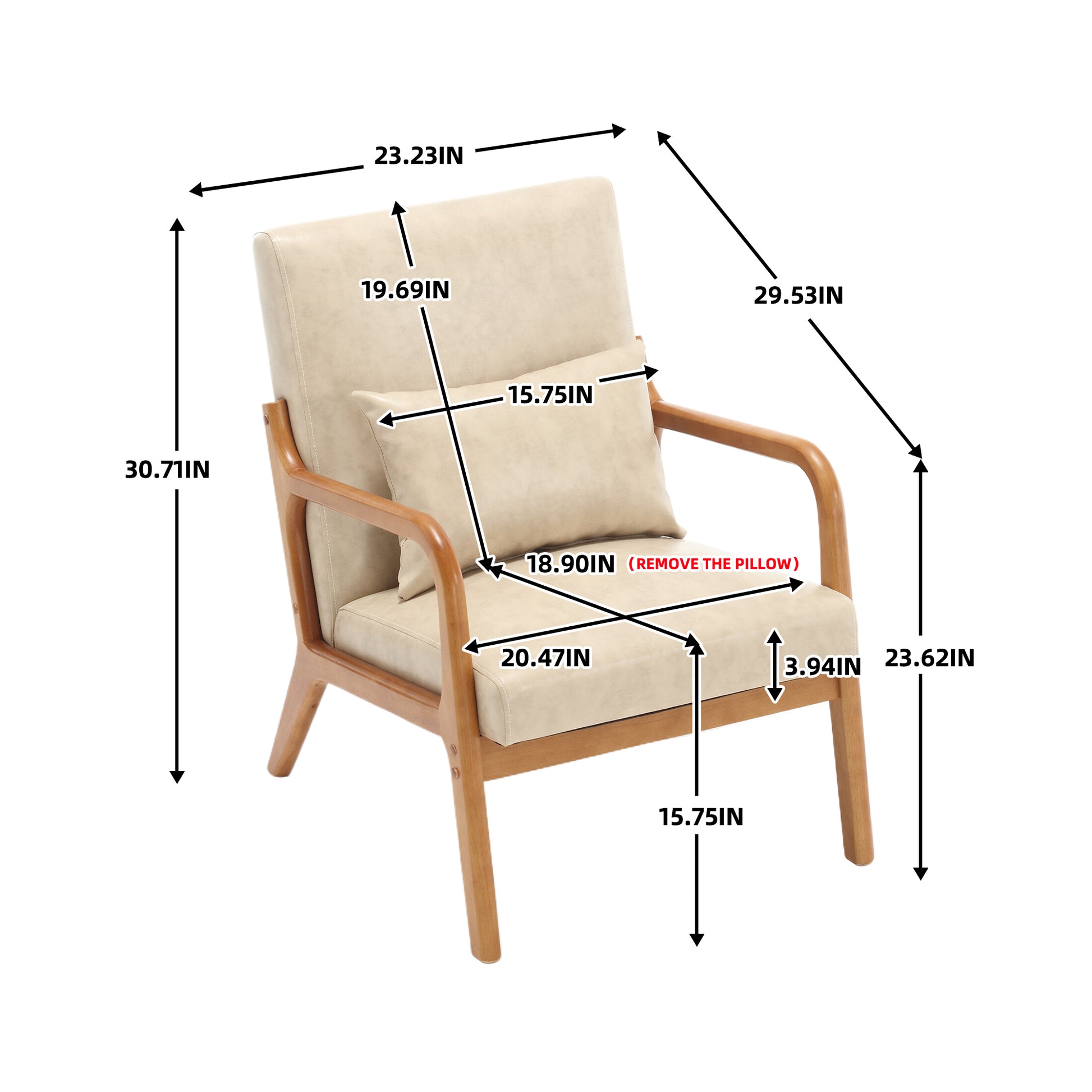 Coolmore Modern Accent Chair, Solid Wood Padding Lounge Armchairs With One Pillow For Living Room, Bedroom, Guest Room Khaki Pu Khaki Brown Primary Living Space Modern Rubberwood Foam Pu Leather