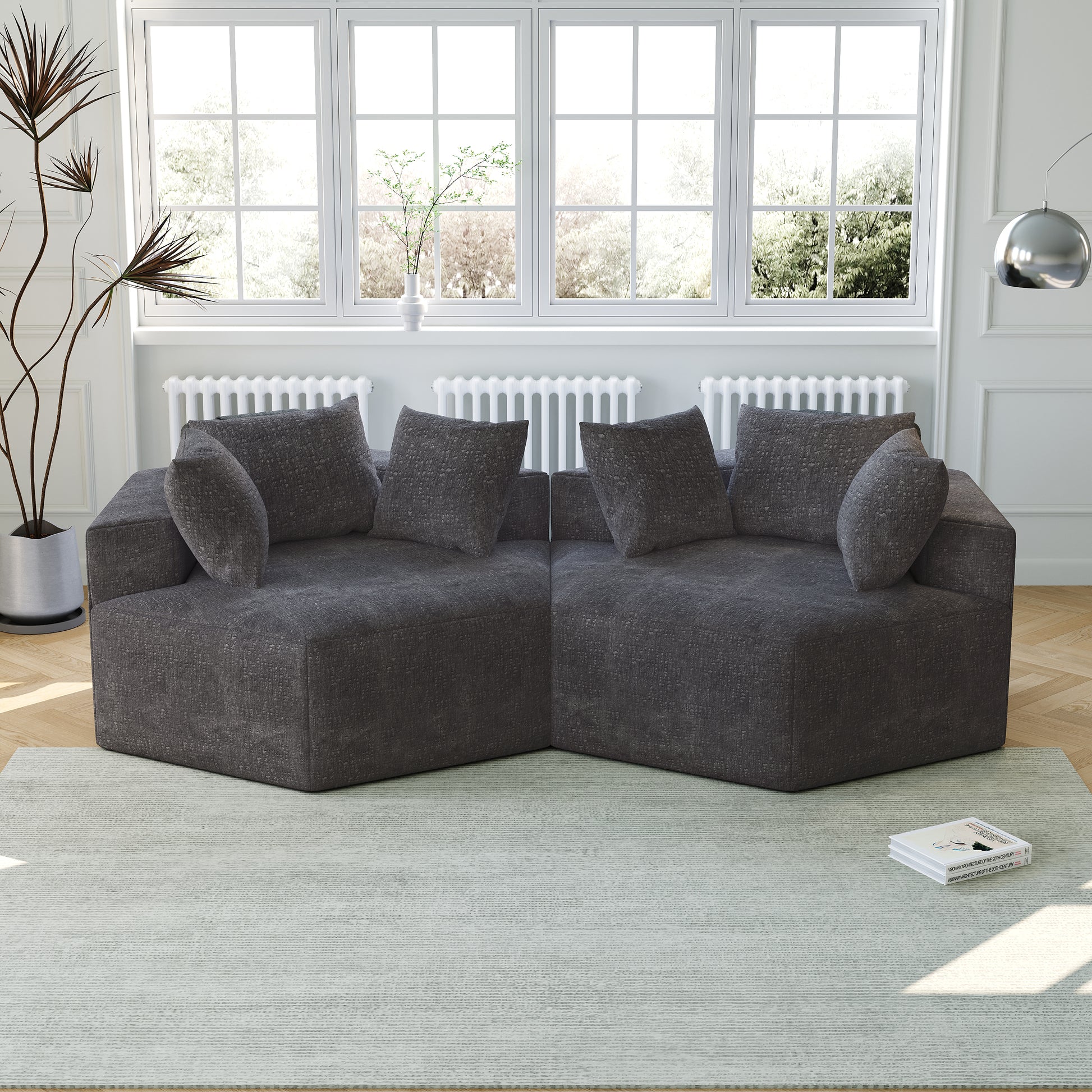 54''L Chenille Sponge Single Sofa,No Assembly Required,Fluffy Modern Sleeper Chair For Living Room, Bedroom, Lounge And Projection Room Grey Foam Chenille 1 Seat