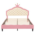 Full Size Lovely Crown Fantasy Pu Leather Princess Bed With Tufted Headboard, Pink Cream Full Pink Mdf Lvl