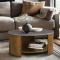 Round Mixed Material Coffee Table With Shelf Oak Mdf