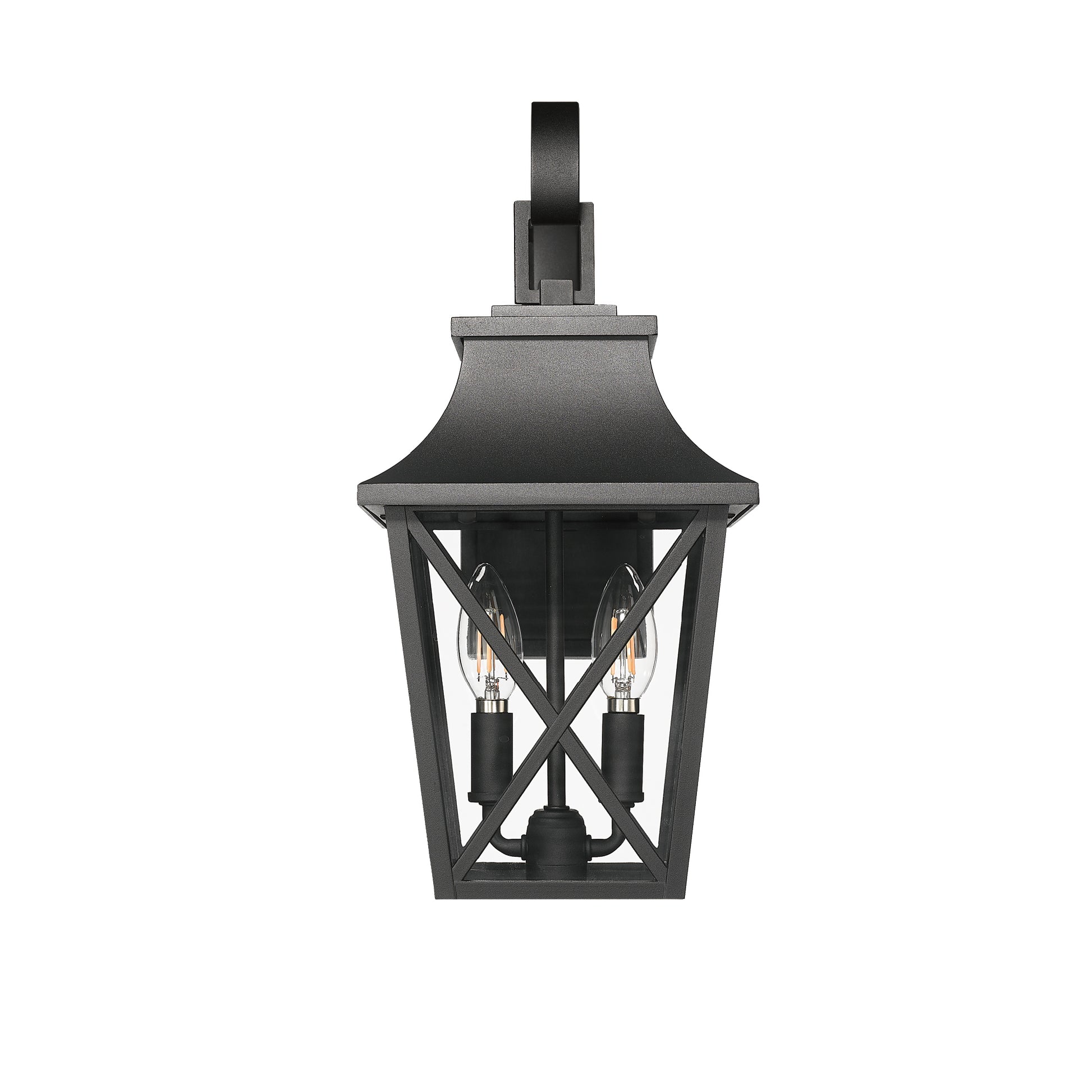 Black Outdoor Wall Lantern 2 Light, Large Outside Modern Wall Sconce Light Fixture, Industrial Porch Light Wall Mount With Glass, Waterproof Farmhouse Exterior Lamp Lighting 2 Pack Black Aluminium