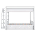 Wood Full Size Convertible Bunk Bed With Storage Staircase, Bedside Table, And 3 Drawers, White White Solid Wood Mdf