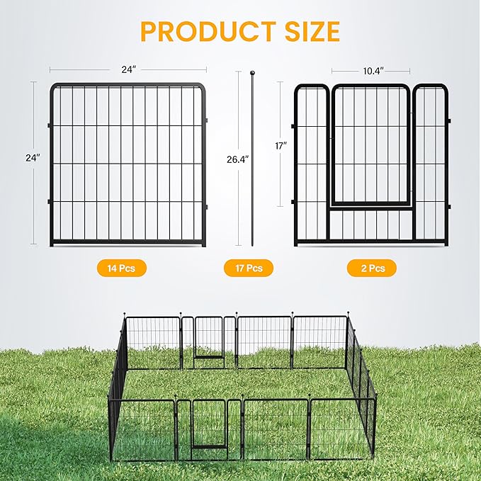 Dog Playpen 24 Inch 16 Panles, Ideal Dog Fence For Puppy Small Dogs Indoor & Outdoor Bliss, Perfect Dog Pen For Camping, Yard, Rv, Garden Fence, Black Black Metal
