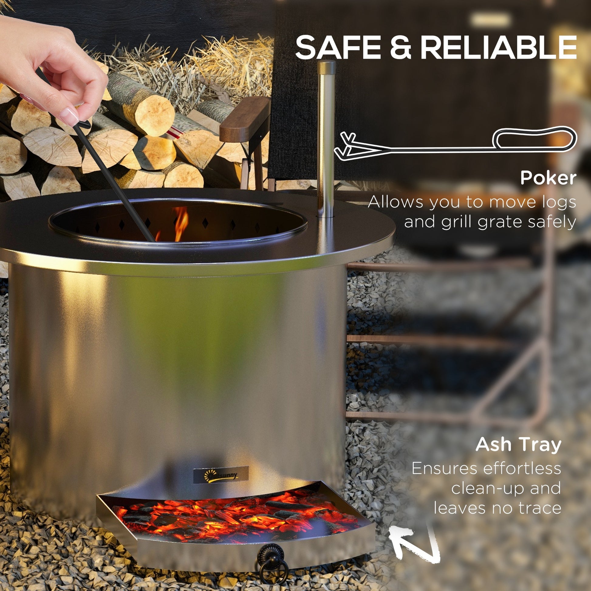 Outsunny 2 In 1 Smokeless Fire Pit, Bbq Grill, 25" Portable Wood Burning Firepit With Cooking Grate, Ash Tray & Poker, Low Smoke Camping Bonfire Stove For Patio Picnic, Stainless Steel, Silver Silver Stainless Steel