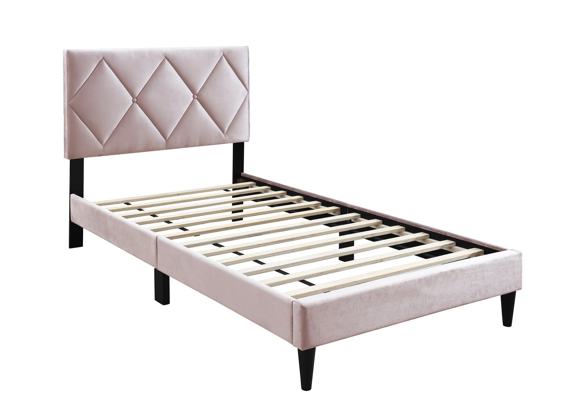 Full Size Bed W Adjustable Headboard 1Pc Bedframe, Light Pink Velvet Upholstered Youth Bedroom Furniture Box Spring Not Required Full Light Pink Wood Bedroom Classic,Contemporary,Mid Century Modern,Modern Bed Frame Foam Velvet Particle Board Mdf