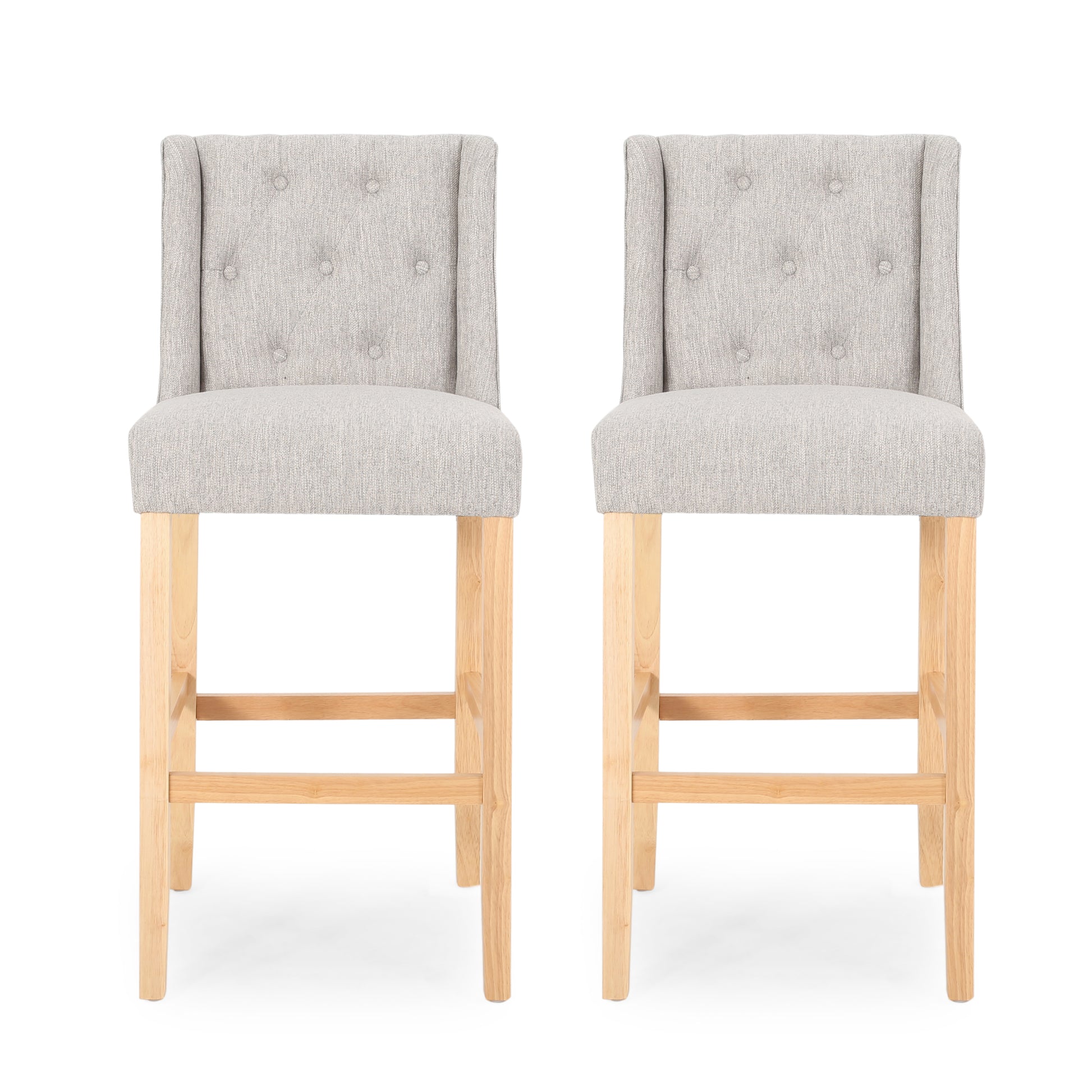 Vienna Contemporary Fabric Tufted Wingback 31 Inch Counter Stools, Set Of 2, Light Grey And Natural Light Grey Natural Fabric