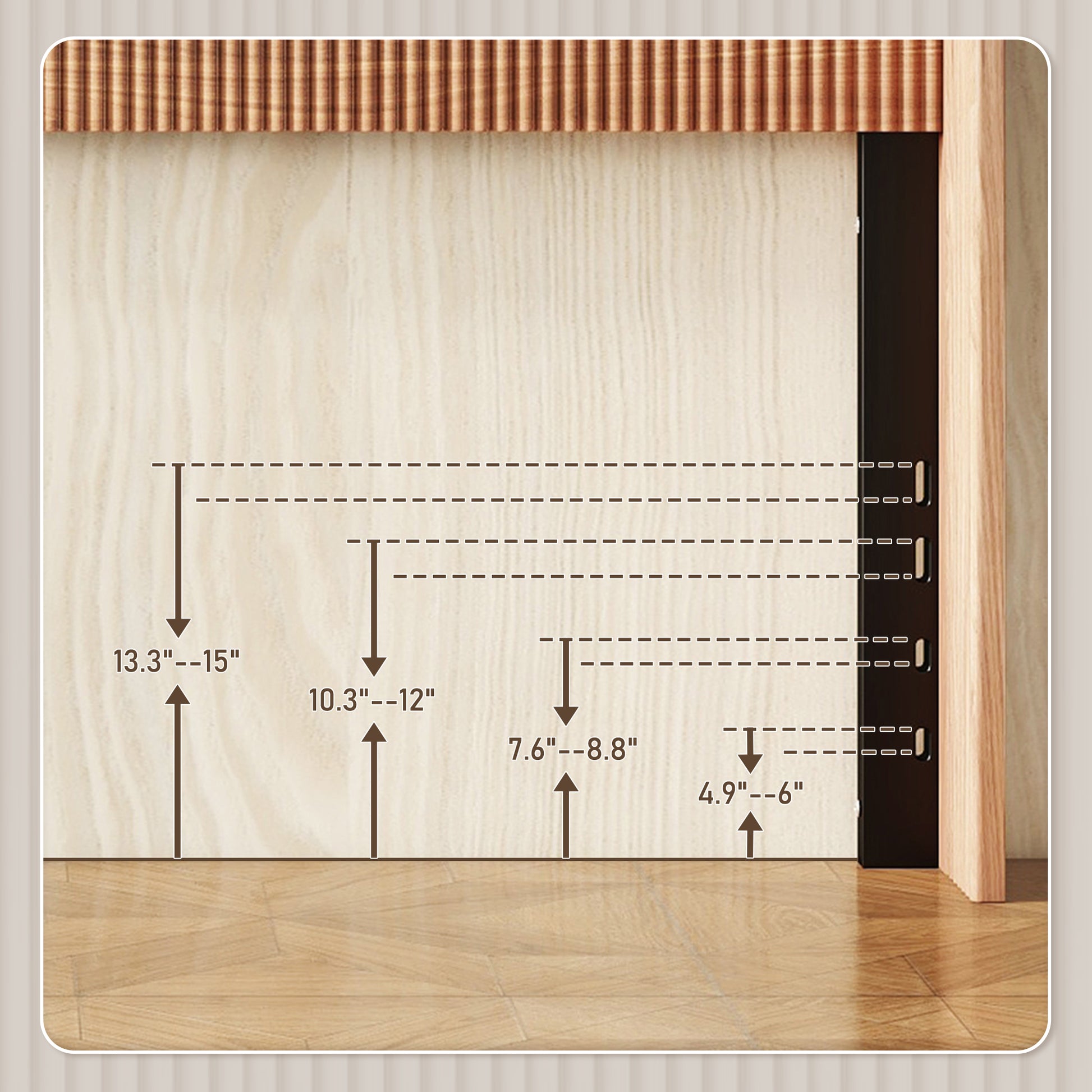 Wooden Integral Headboard, Modern Farmhouse, Bohemian, Convex Groove Board, Wing Back Design Golden Oak, Queen Box Spring Required Queen Natural Wood Composite Brown Bedroom American Design,Artsy
