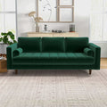 Catherine Sofa Dark Green,Wood Brown Linen Wood Primary Living Space Pillow Back Linen,Solid Wood 3 Seat