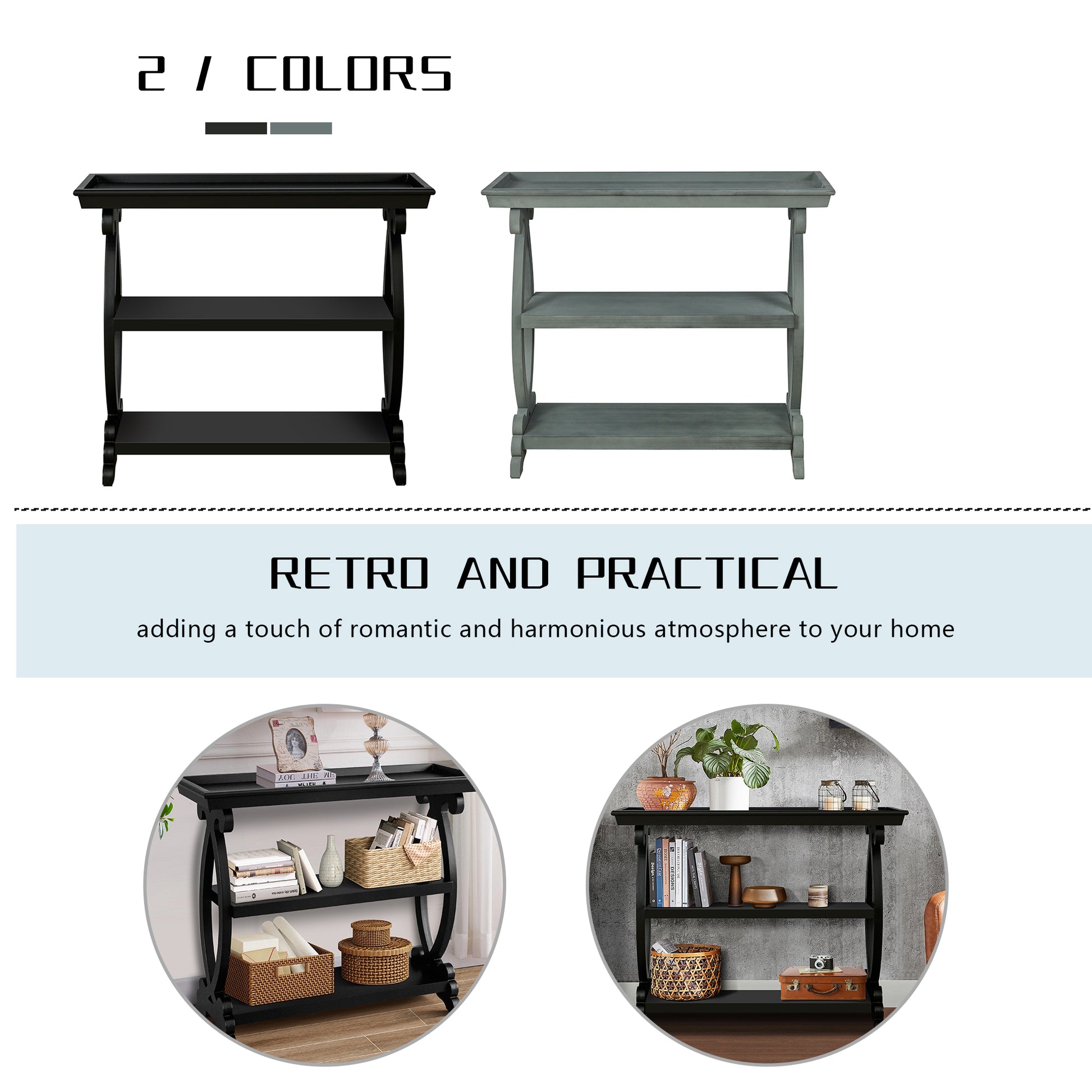 Newport Console Table For Living Room,Kitchen,Entyway Black Antique Black Desk Top Primary Living Space Floor Mount Open Storage Console Tables Lacquered Solid Wood Mdf Mdf