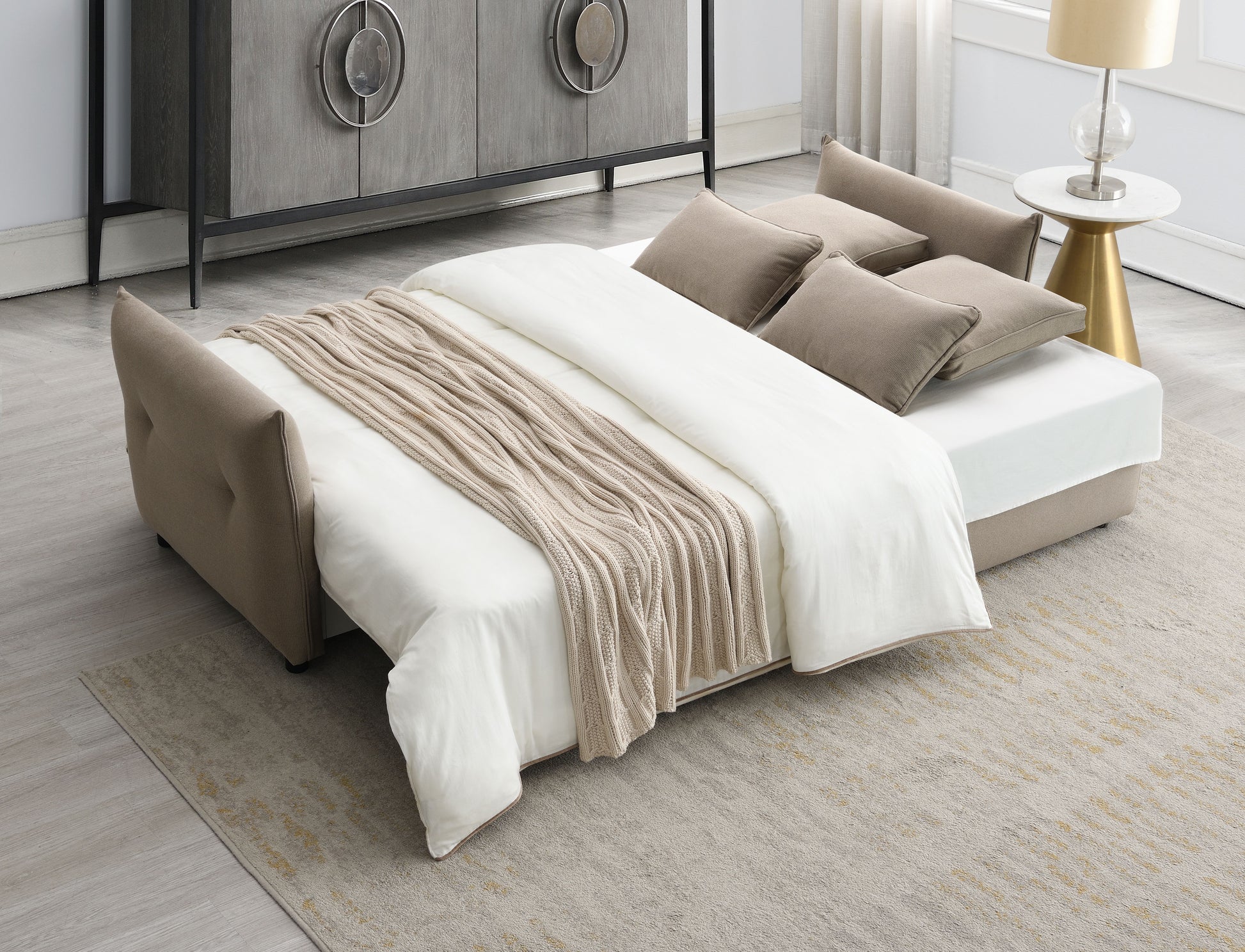 Irina Sofa W Sleeper, Beige Fabric Lv03110 Beige Upholstered 2 Seat