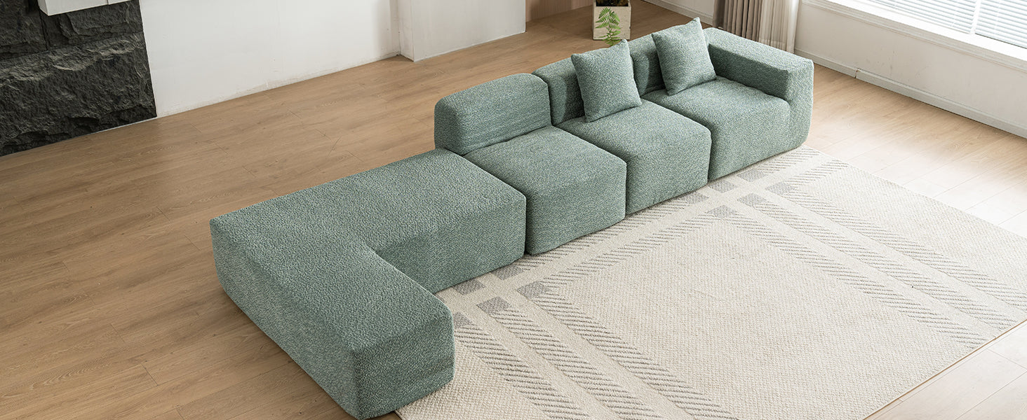 116.5" Sectional Sofa Full Compressed Sofa Couch Free Combined Sofa For Living Room, Green Green Foam Polyester 4 Seat