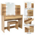 Vanity Desk Set Stool & Dressing Table With Led Lighting Mirror Drawer And Compartments Modern Wood Cosmetic Table Chest Of Drawers Nature Color Natural Wood Particle Board