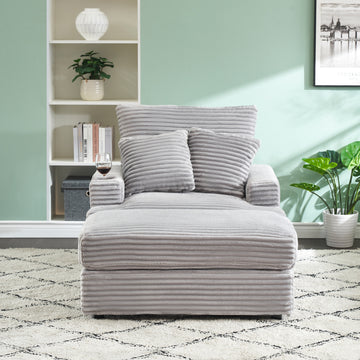 39 Inch Spring Upholstered Armchair And Ottoman Set Comfortable Single Sofa With Cup Holder And Corduroy Fabric, Perfect For Living Room Or Bedroom Gray Corduroy 1 Seat