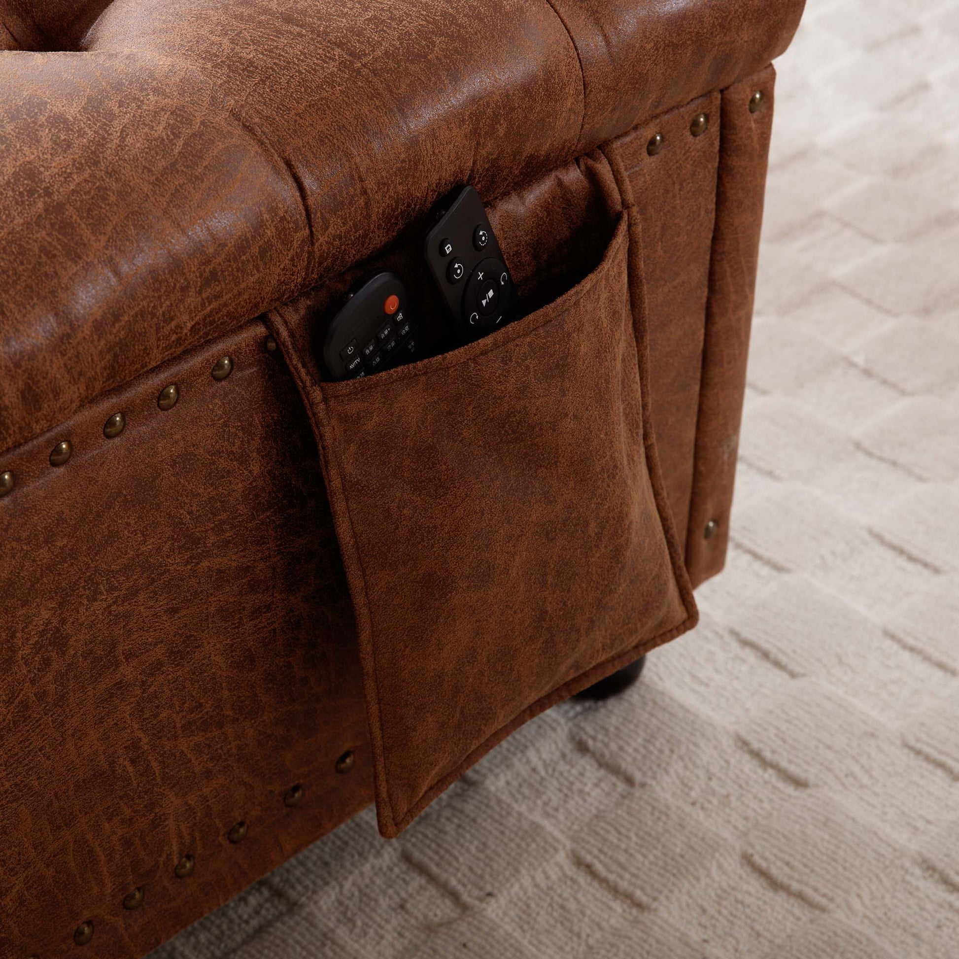 Storage Ottoman Bench Brown Brown Bedroom Leather Wood Fabric