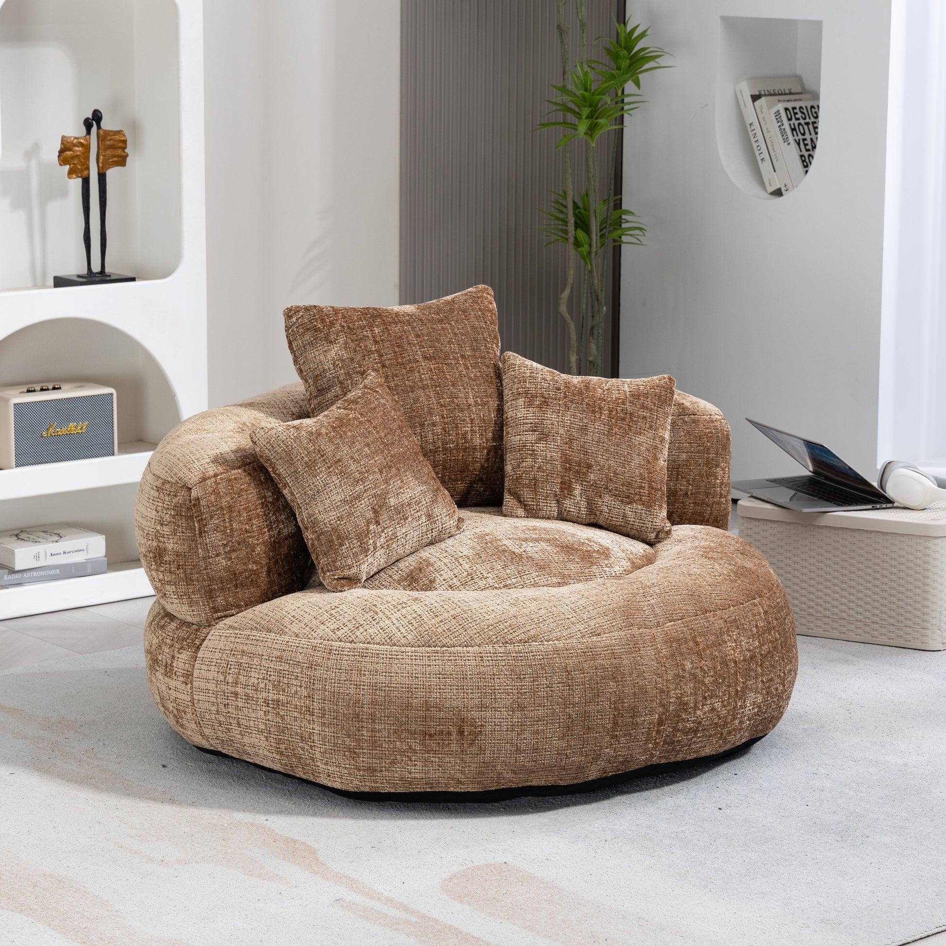 Coolmore Lazy Sofa Durable Comfort Lounger High Back Bean Bag Chair Couch With Three Pillows For Adults And Kids, Indoor & Outdoor, Single Gaming Sofa Chair For Bedroom,Office Coffee Chenille Coffee Foam Chenille 1 Seat