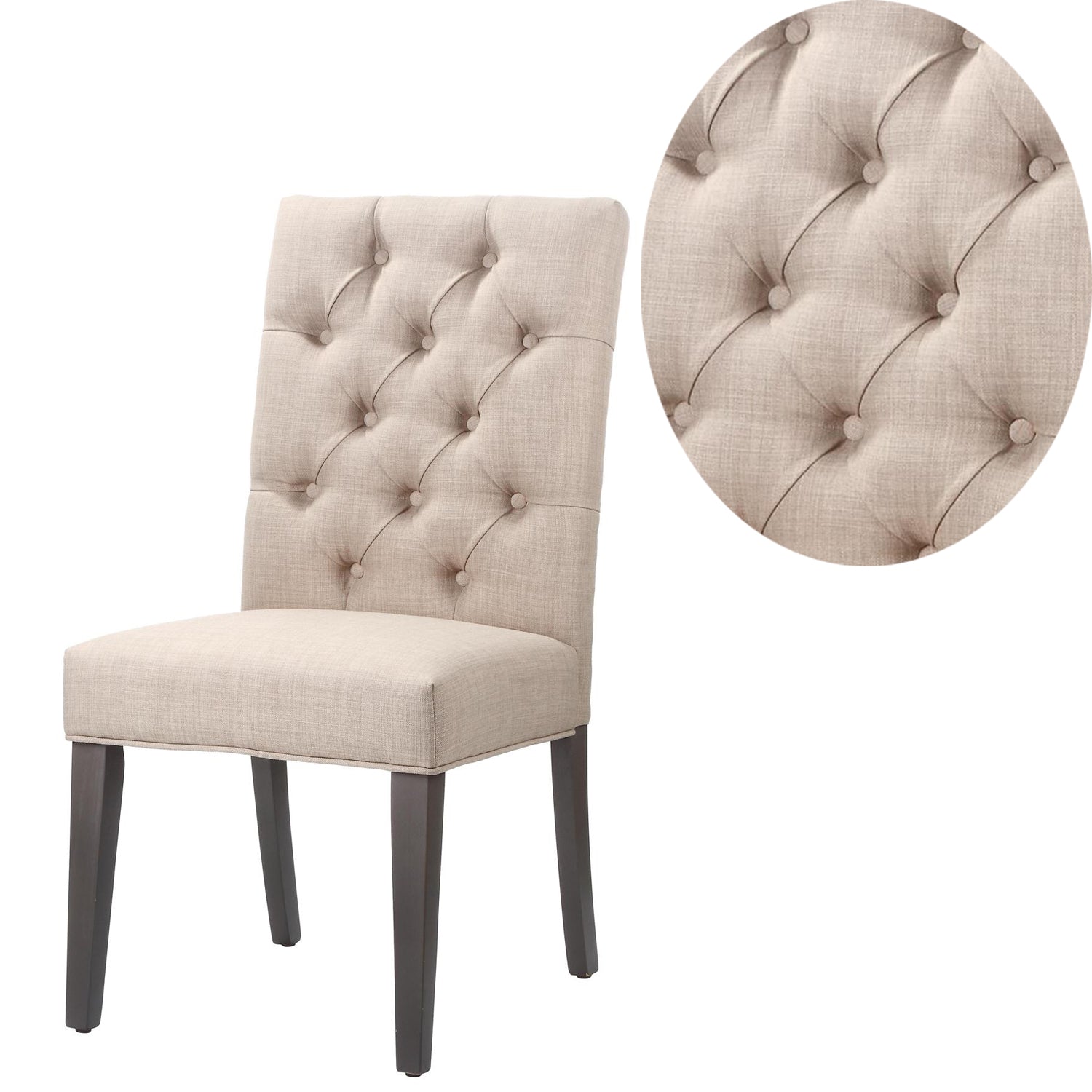 Fabric Upholstered Wooden Chair With Button Tufting, Set Of 2, Beige And Black Beige Black Wood Fabric