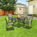 5Pcs Outdoor Dining Set, Square Metal Dining Table And 4 Textilene Dining Chairs, With 1.57