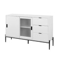 Modern Featured Storage Cabinet Sideboard With Glass Sliding Door And 3 Drawers, Entryway Console Table Kitchen Buffet Cabinet For Corridors Entrances Kitchen Study White 5 Or More Spaces White Particle Board