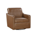 Luxurious Brown Swivel Chairfaux Leather Upholstered Channel Stitched Back Living Room Furniture 1Pc Brown Primary Living Space Modern Plywood,Solid Wood