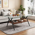 Rectangle Coffee Table With Tempered Glass Top And Black Metal Legs, Modern Table For Living Roomtransparent Glass Transparent Tempered Glass