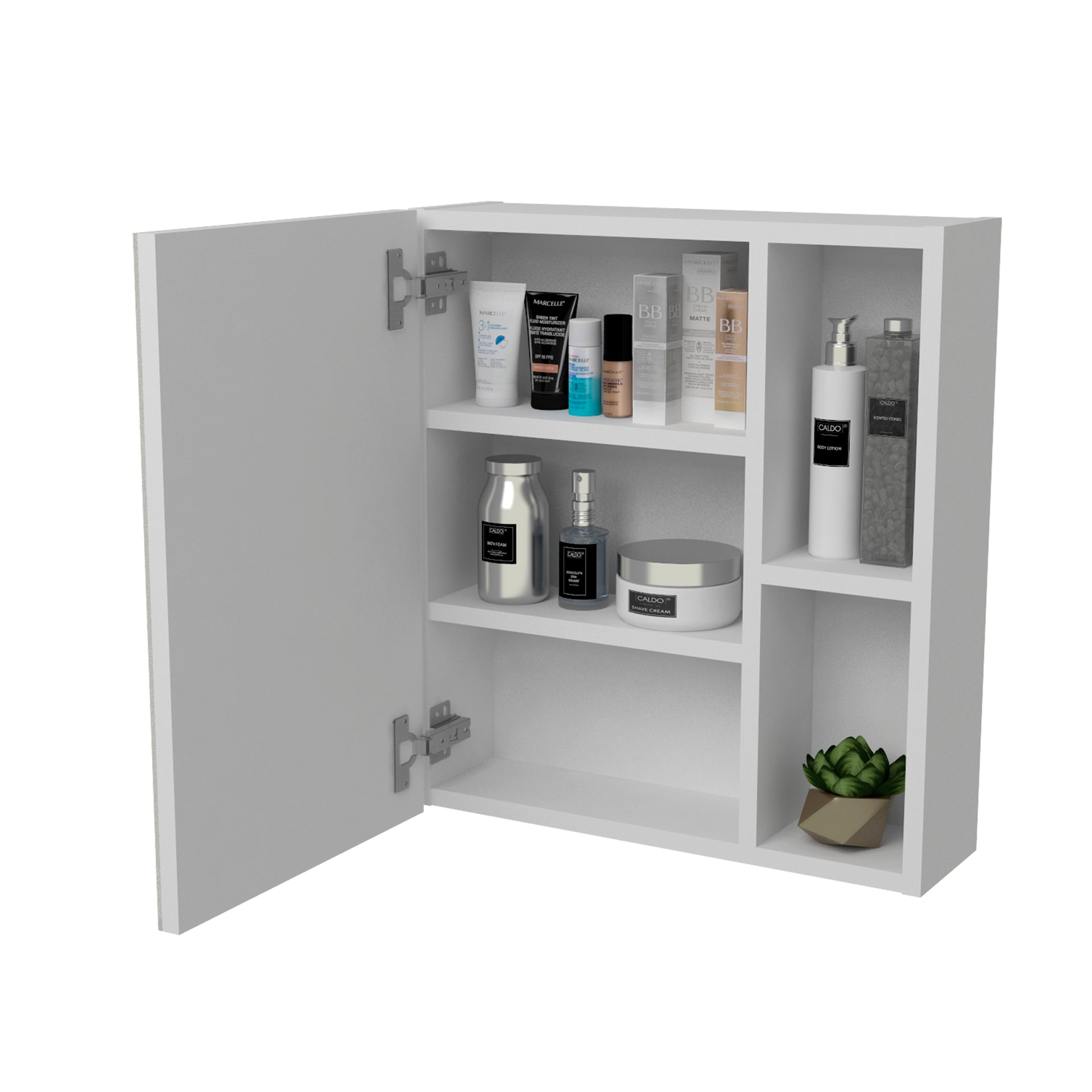 Lincoln Mirrored Medicine Cabinet, Five Interior Shelves White 5 Bathroom Wall Mounted Modern Mdf Engineered Wood