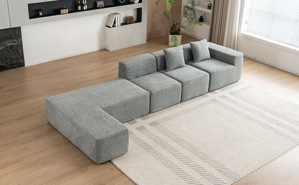 116.5" Sectional Sofa Full Compressed Sofa Couch Free Combined Sofa For Living Room, Grey Grey Foam Polyester 4 Seat