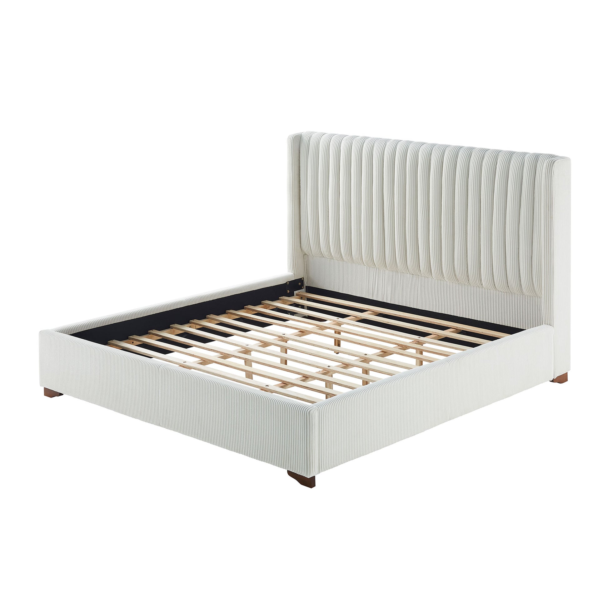 King Size Modern Design Bed Frame Upholstered Queen Bed Frame Platform With Headboard Corduroy Headboard Wooden Slats Support, No Box Spring Needed,Mattress Foundation,White King White Corduroy