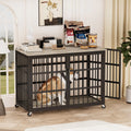 Furniture Style Dog Crate Wrought Iron Frame Door With Side Openings, Grey, 38.4''W X 27.7''D X 30.2''H. Grey Particle Board