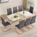Table And Chair Set, Large Modern Minimalist Rectangular Dining Table, 0.39 Inch Imitation Marble Countertop, Wood Metal Table Legs, Comfortable And Soft Seats. Wood Glass Metal