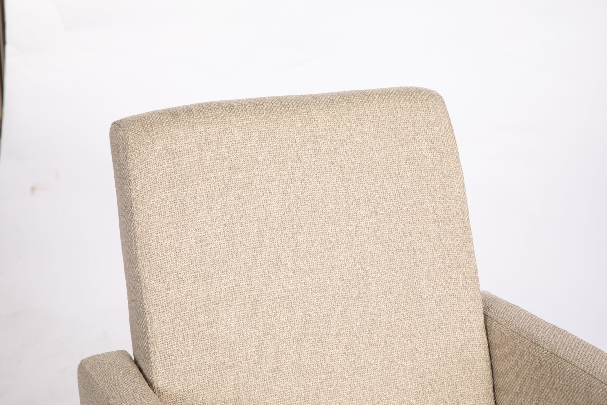 Mid Century Modern Accent Chair With Wood Frame, Upholstered Living Room Chairs With Waist Cushion, Reading Armchair For Bedroom Sunroom Grey White Linen
