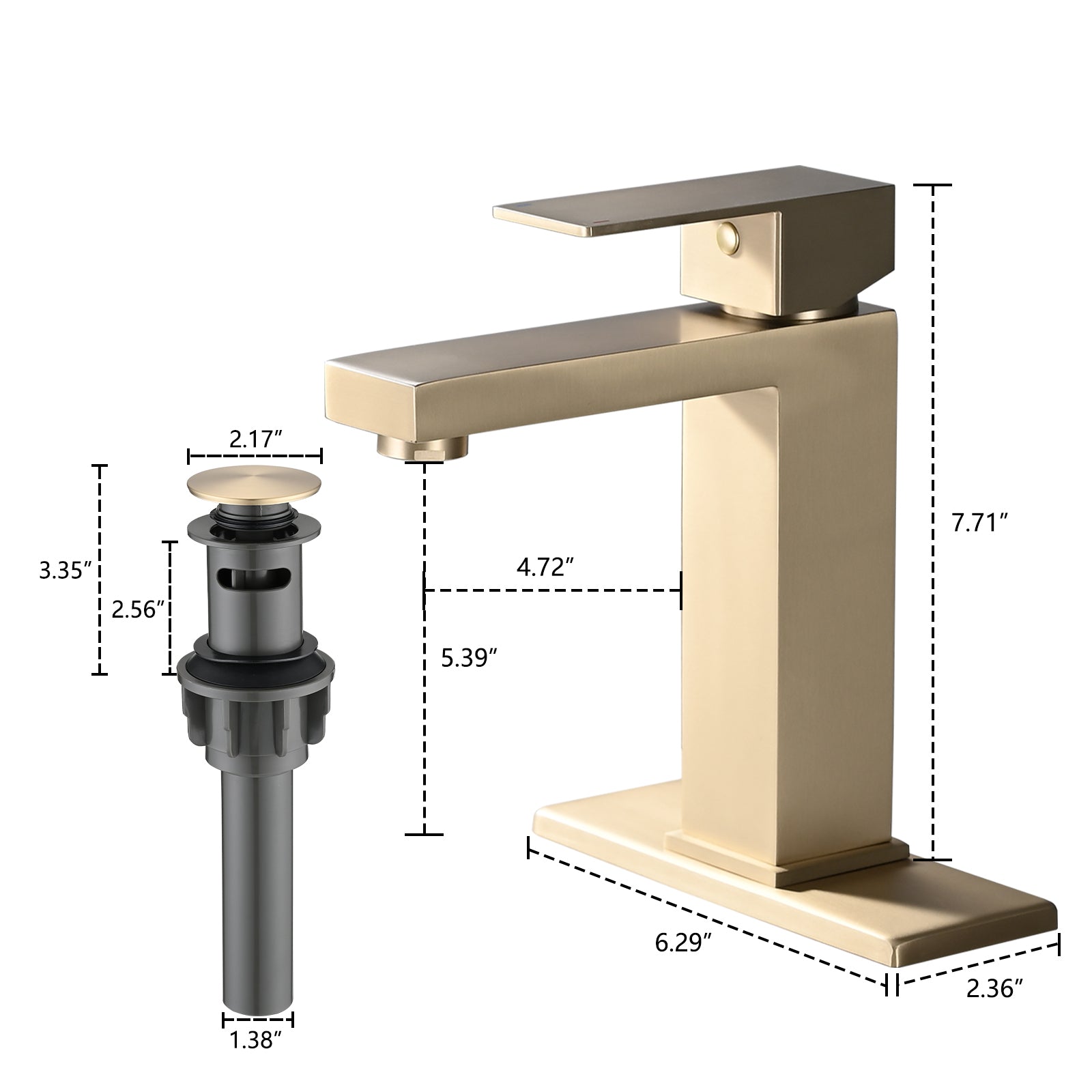 Bathroom Faucet Single Hole, Single Handle Stainless Steel Faucet For Bathroom Sink With Deckplate And Drain Assembly One Brushed Gold Deck Mounted Bathroom Gold Contemporary 1 Hole Faucets Stainless Steel Manual