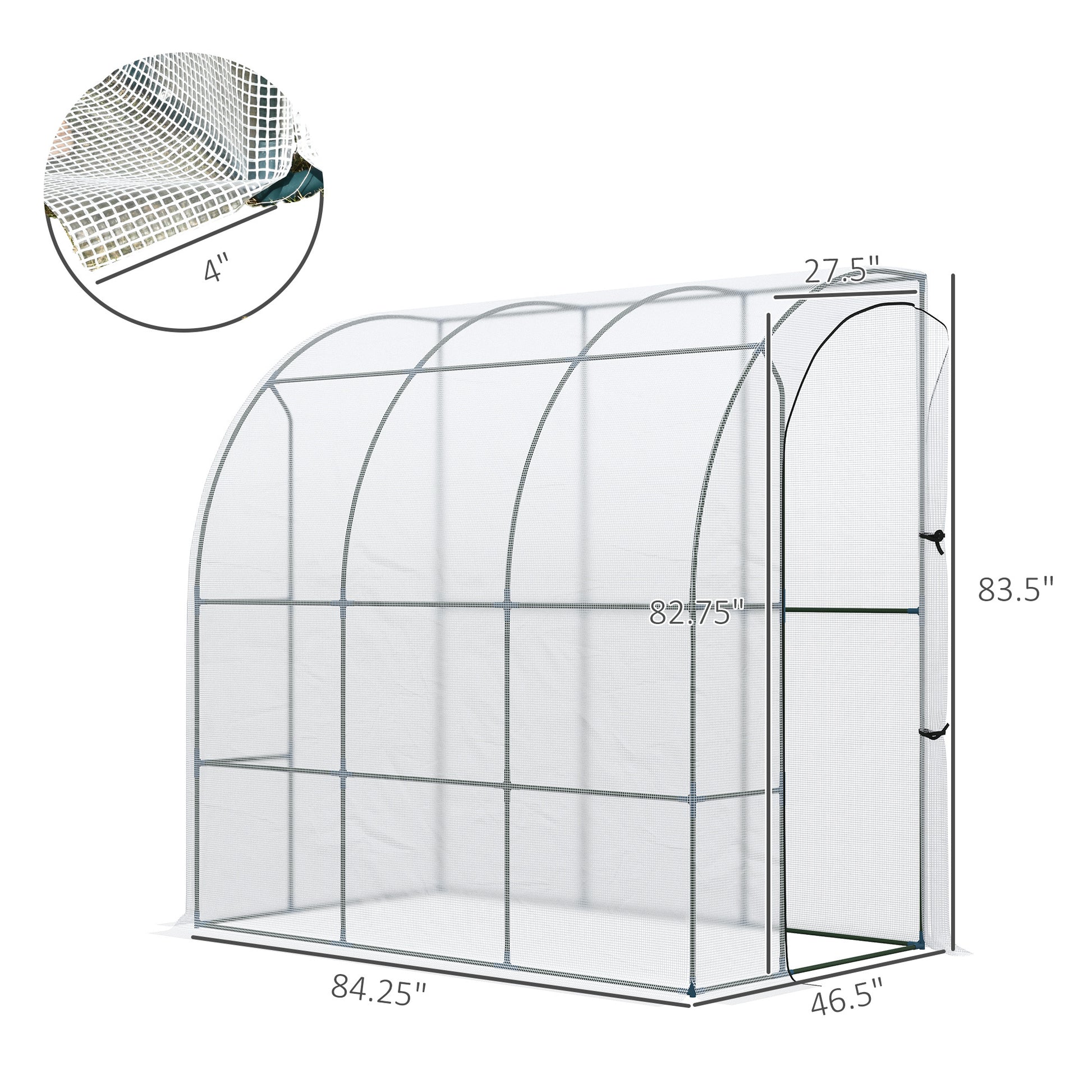 Outsunny 7' X 4' X 7' Outdoor Lean To Greenhouse, Walk In Green House Plant Nursery With Roll Up Window, Pe Cover, White White Plastic