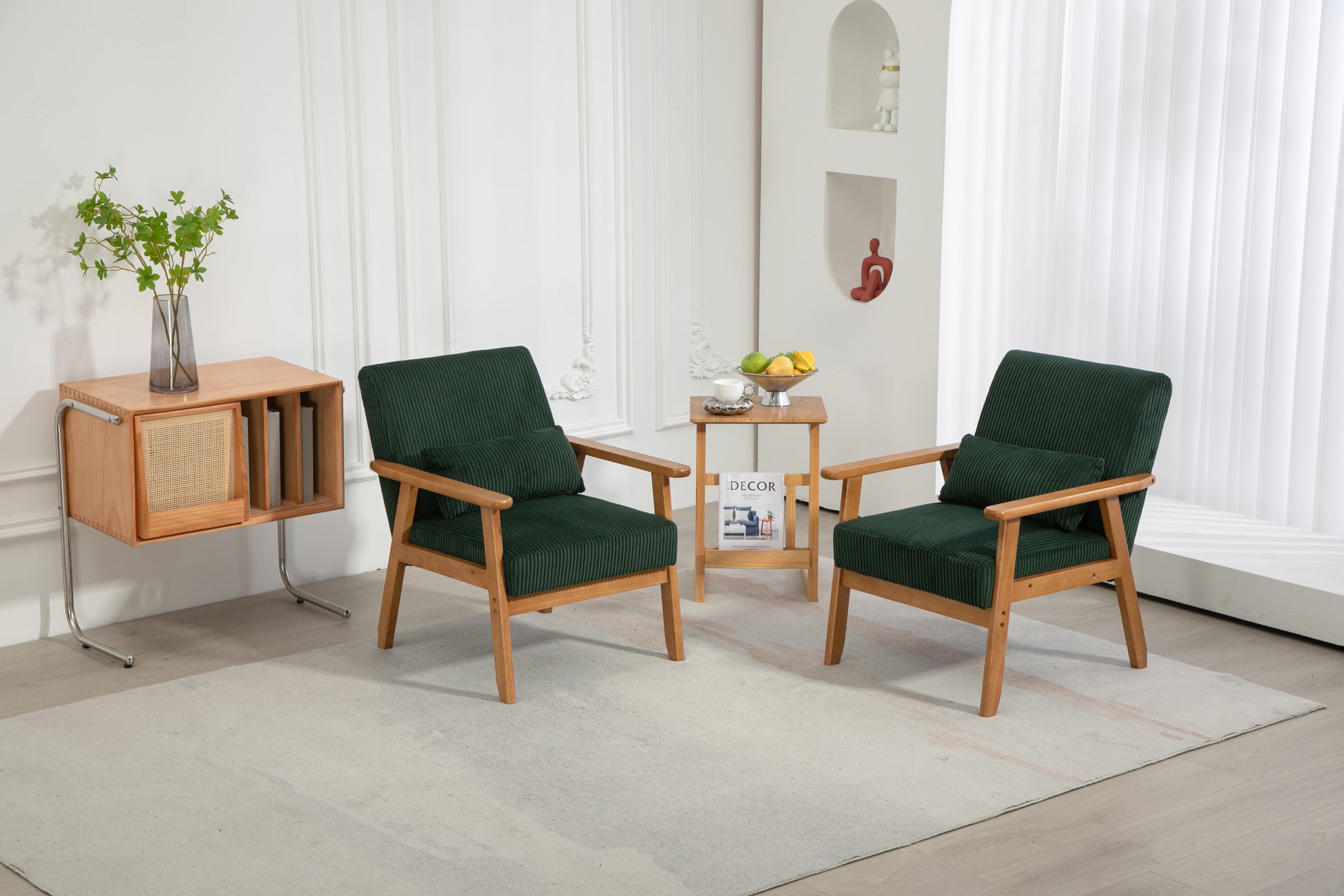 Leisure Chair With Solid Wood Armrest And Feet, Leisure Chair, Wood Frame, Velvet, Solid Rubber Wood Legs, Mid Century Modern Accent Chair, For Living Room Bedroom Studio Chair,Two Packs Emerald Corduroy