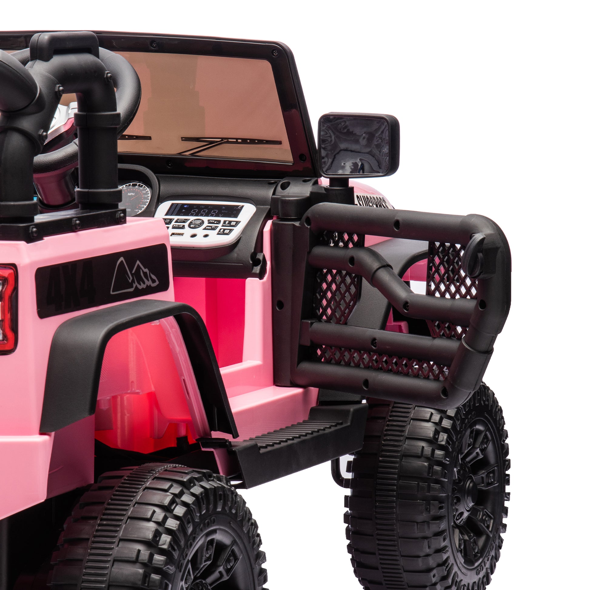 24V Kids Ride On Car W Parents Remote Control,400W Motor,Four Wheel Suspension,Adjustable Speed,Usb,Mp3,Music,Bluetooth,Large Display Screen,Power Display,Portable Handle,Safety Belt For Kids Aged 3 . Pink 50 99 Lbs Polypropylene