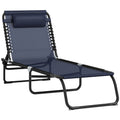 Outsunny Folding Chaise Lounge Pool Chair, Patio Sun Tanning Chair, Outdoor Lounge Chair With 4 Position Reclining Back,Mesh Seat For Beach, Yard, Patio, Dark Blue Blue Steel