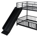 Twin Over Twin Size Metal Bunk Bed With Slide And Guardrails, Black Twin Black Metal