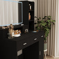 Black Dressing Table With Led 3 Color Illuminated Mirror And Power Outlet, Dressing Table With Drawers, Storage Box And Shelf, Dressing Table With Bedroom Cushioned Stool Black 5 Drawers & Above