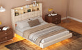 Full Size Upholstered Floating Bed With Led And Storage Headboard, Beige Box Spring Not Required Full Beige Wood Bed Frame Linen Upholstered