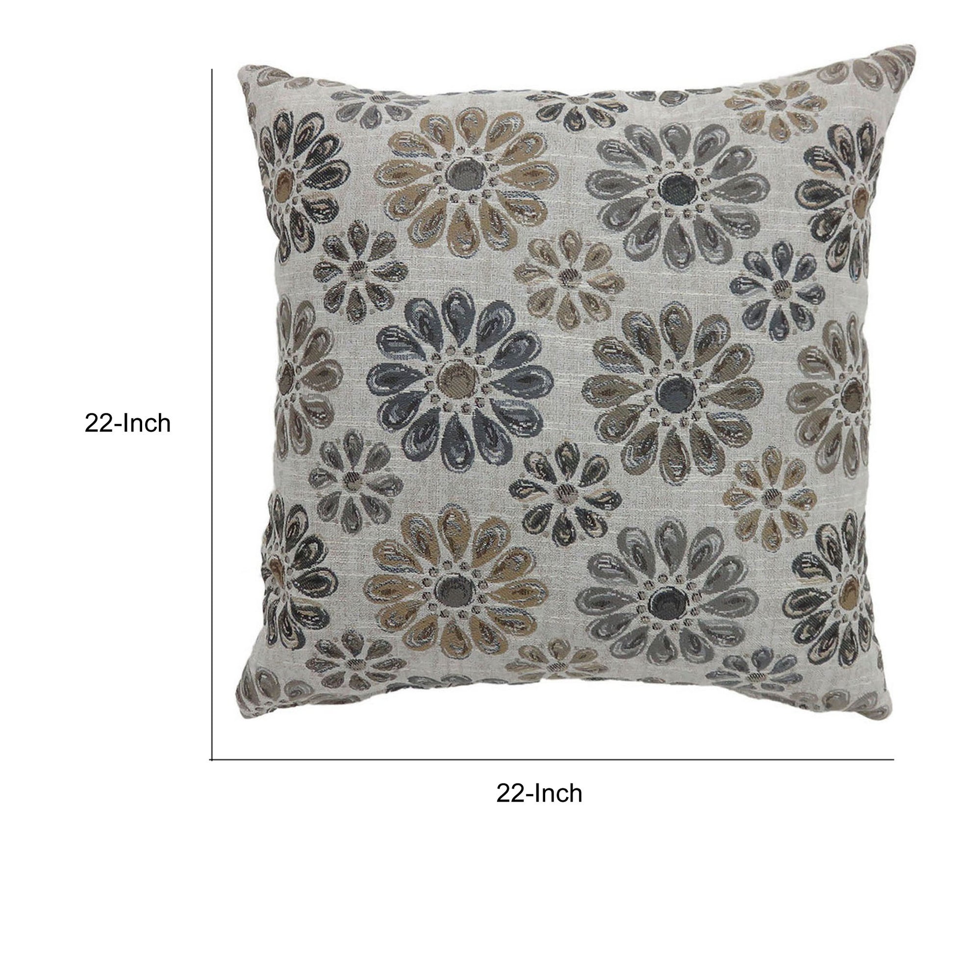 Contemporary Style Floral Designed Set Of 2 Throw Pillows, Gray Gray Polyester