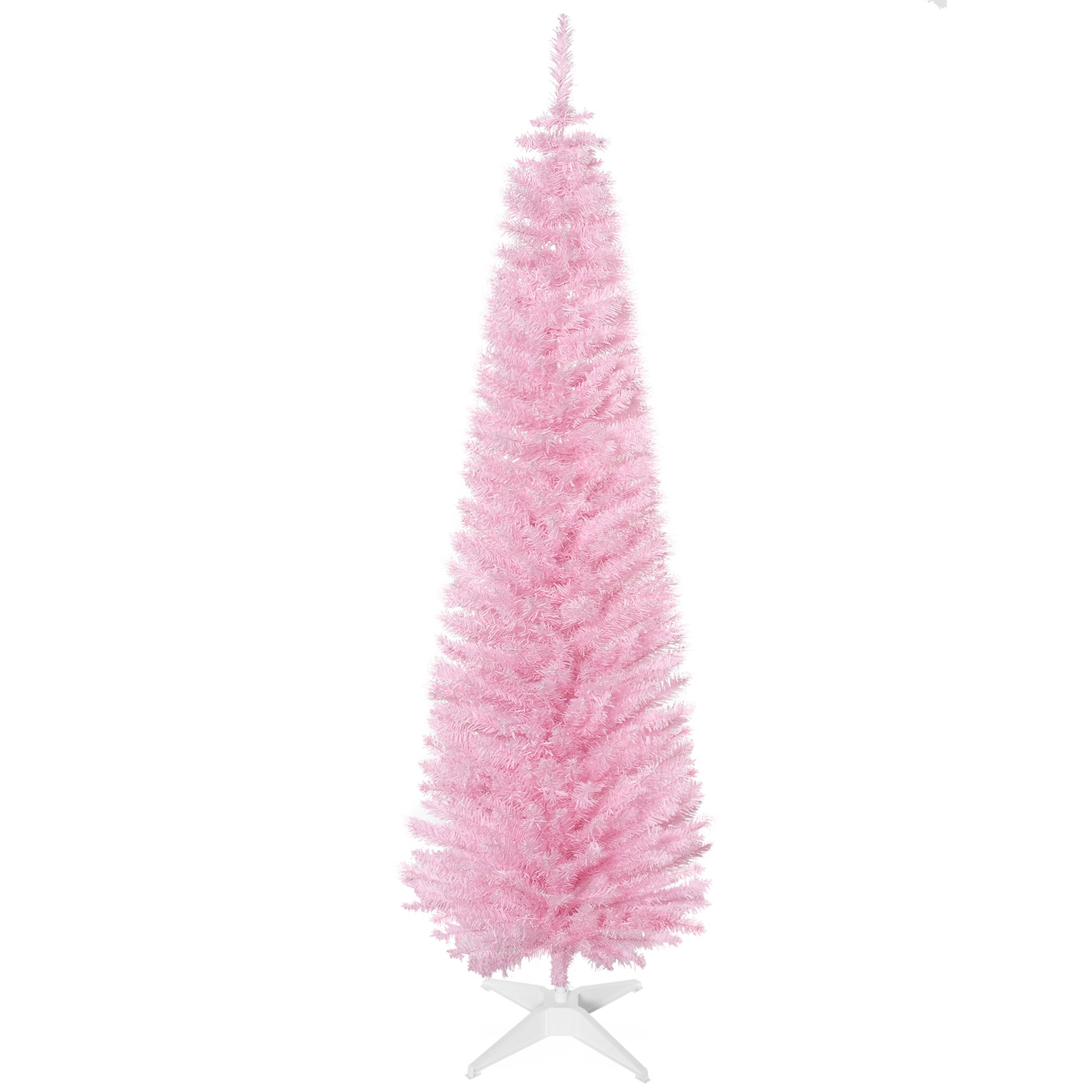 Homcom 6' Artificial Pencil Christmas Tree, Slim Xmas Tree With 390 Realistic Branch Tips And Plastic Stand, Pink Pink Plastic