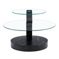 Modern And Practical Double Deck Round Table. Double Storage Space, Made Of Glass Tabletop And Mdf Table Legs. Suitable For Living Room And Bedroom And Dining Room. Black Mdf Glass