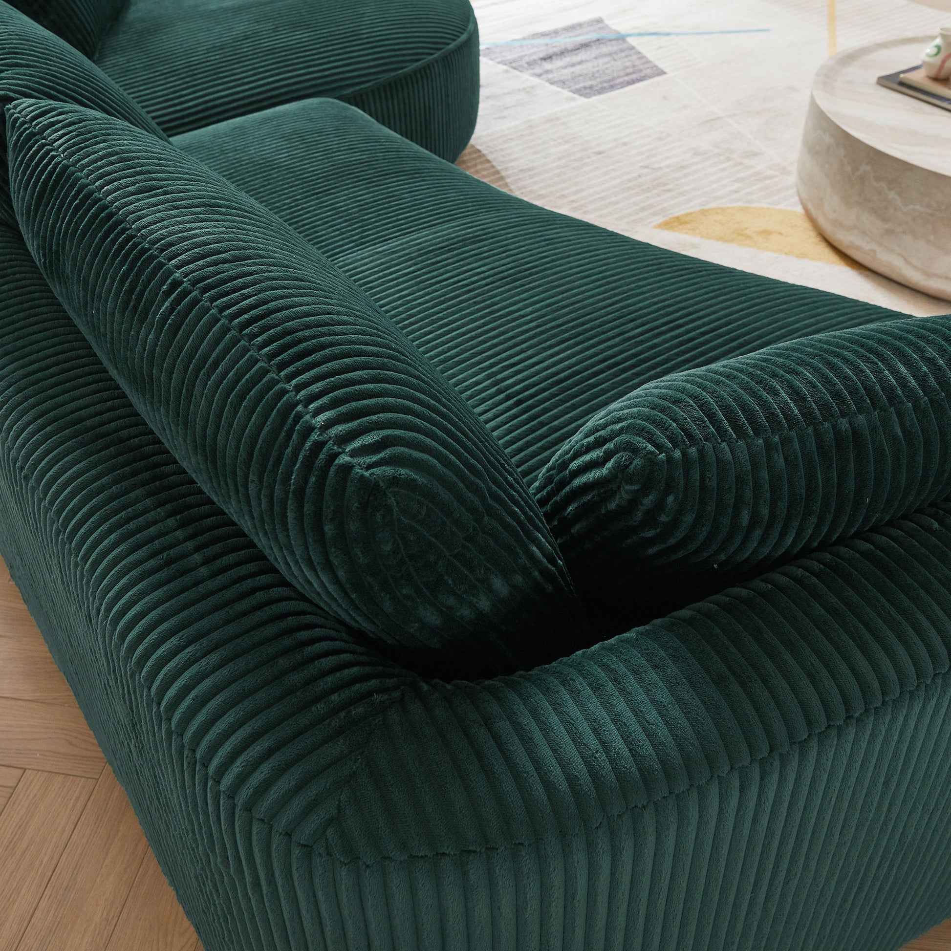 122.04 Inch Corduroy Upholstered Sectional Sofa With Right Facing Chaise For Living Room Office Corner Corduroy Modern Sofa Green Green Corduroy 3 Seat