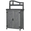 Outsunny Potting Bench Table, Outdoor Storage Cabinet, Multi Function Gardening Bench, Wooden Planting Workstation With Magnetic Doors, For Yard Tools Or Pool Accessories, Gray Dark Grey Wood