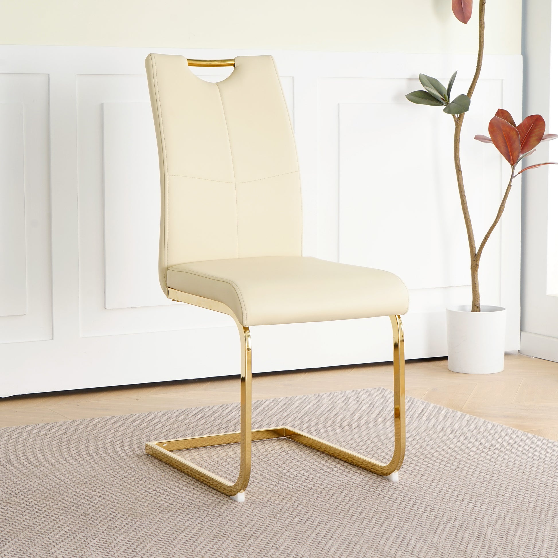 Modern Light Yellow Pu Dining Chair Living Room Chair Upholstered Chair, Gold Metal Chair Leg Design, Kitchen, Living Room, Bedroom, Dining Room Side Chair Set Of 4 Light Yellow Metal