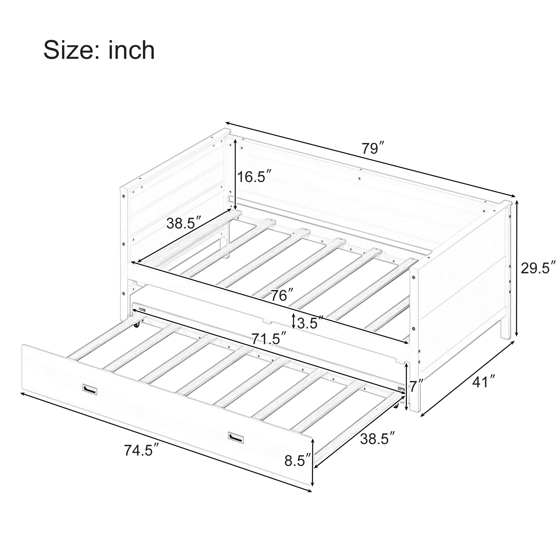 Twin Size Solid Wood Daybed With Trundle For Kids Teens Dorm Bedroom Multipurpose Guest Room Or Home, White Box Spring Not Required Twin White Wood Bedroom Pine Wood