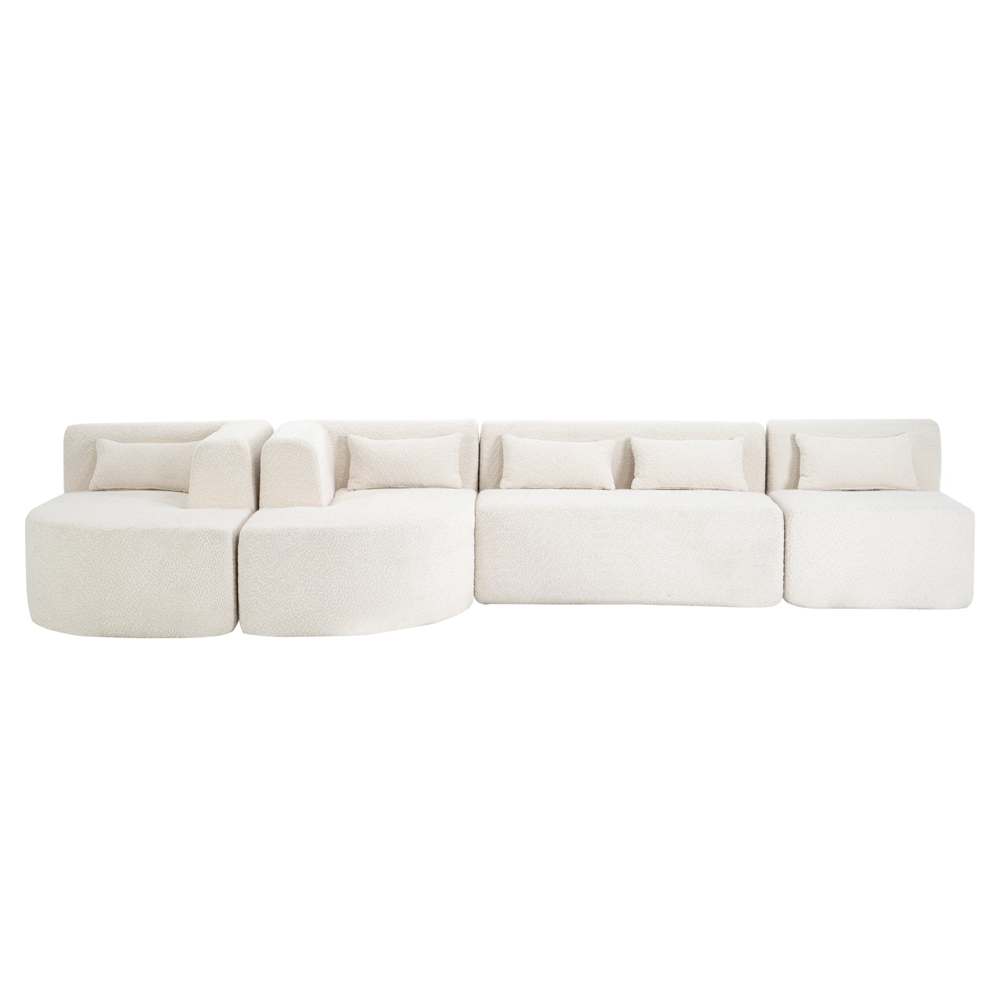 143.7" Upholstered Sofa Free Combined Sofa Couch With Two Chaise Lounge And Five Back Pillows For Living Room, Beige Beige Foam Polyester 5 Seat