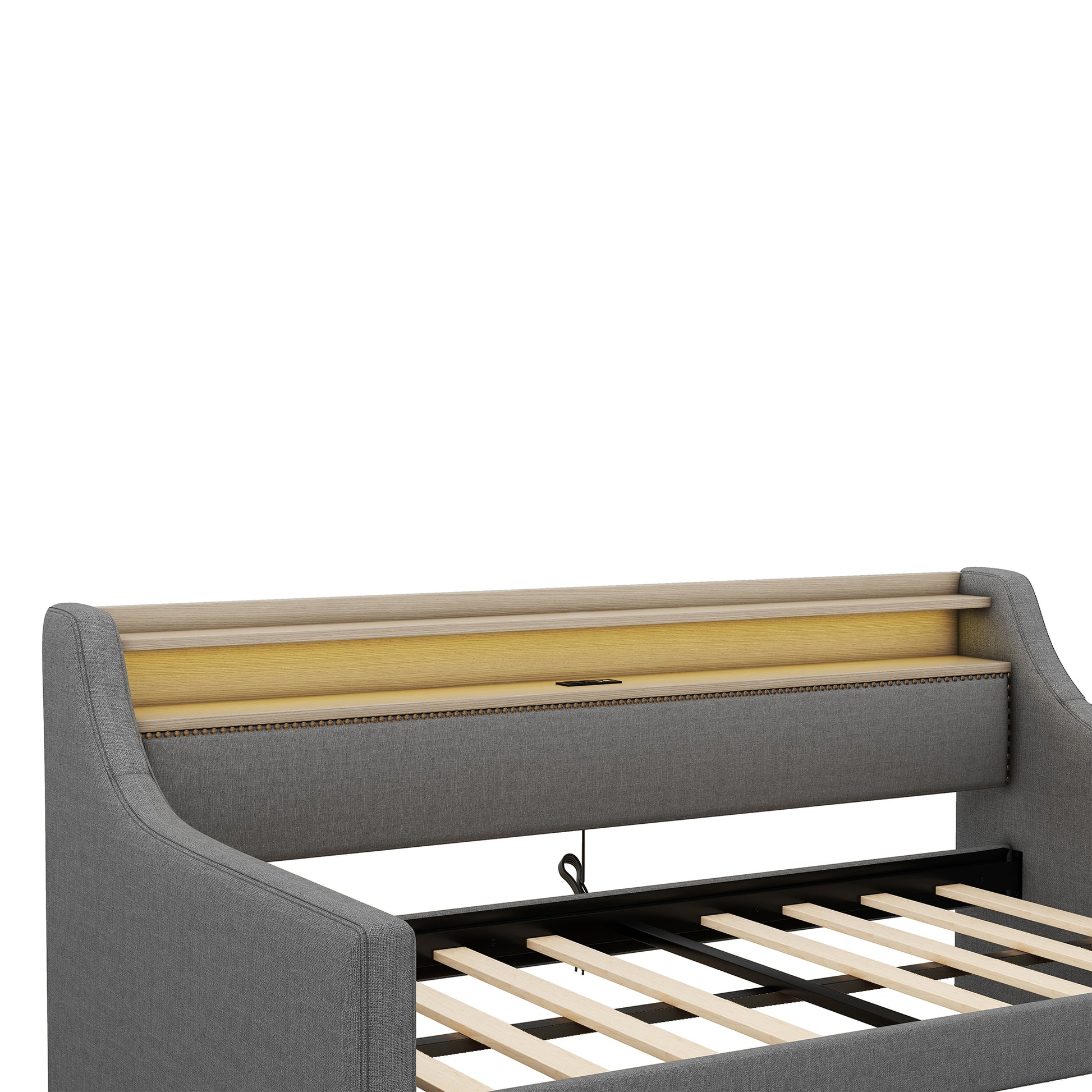 Twin Size Daybed With Storage Drawers, Upholstered Daybed With Charging Station And Led Lights, Gray Old Item W1580S00034 Twin Gray Linen