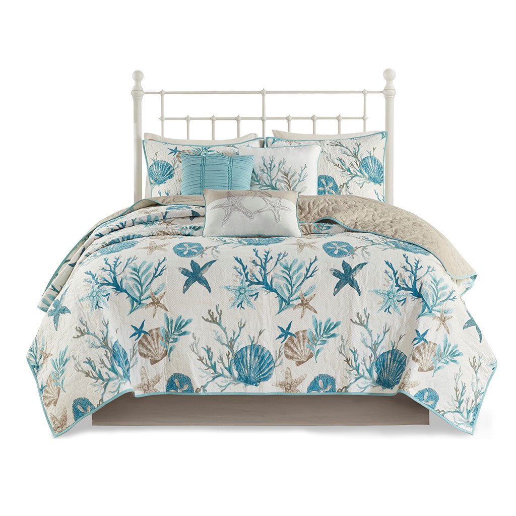 6 Piece Cotton Sateen Quilt Set With Throw Pillows Aqua Full Queen Full Aqua Cotton