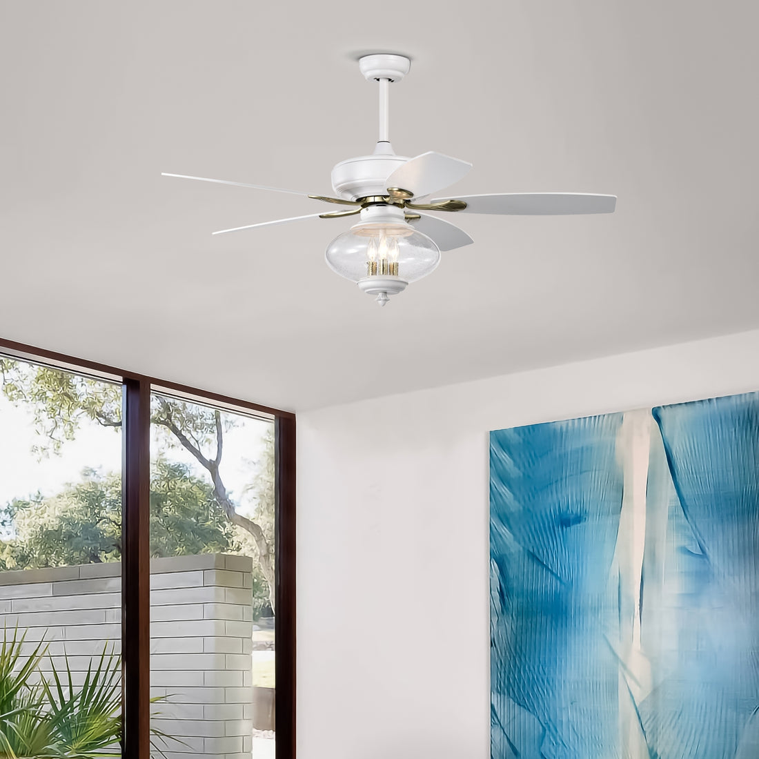 52'' Low Profile Ceiling Fanwhite Modern Ceiling Fans With Remote Control For Bedroom,Living Room,3 Speed ,Glass Shade Matte White Matte White Ceiling Fans 1000K 2600K Candlelight Under 1000Lm American Design,American