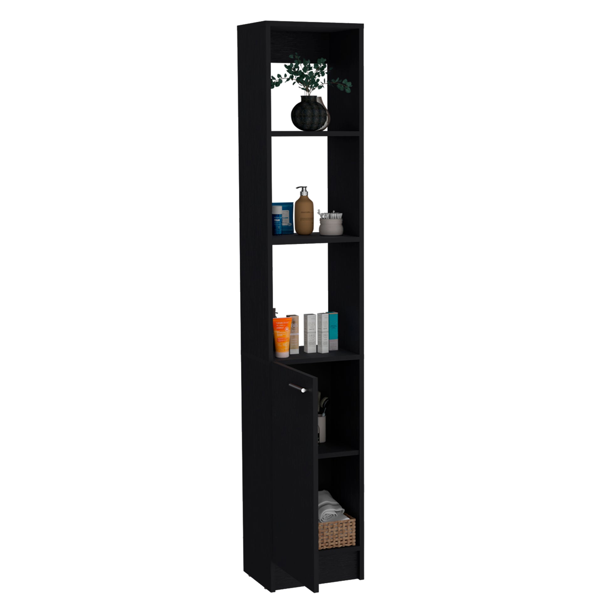 Parks Linen Bathroom Storage Cabinet With One Doors, Tall Bathroom Cabinet With 6 Shelves, For Bathroom, Living Room, Kitchen Black 1 5 Bathroom Freestanding Modern Particle Board Engineered Wood